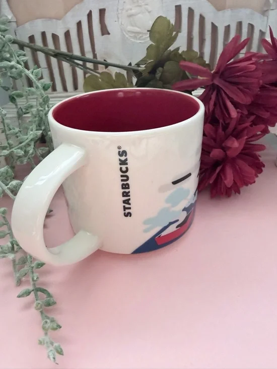 Starbucks Japan Sakura Red and White You Are Here Series Ceramic 14 Oz Mug - Picture 3 of 9